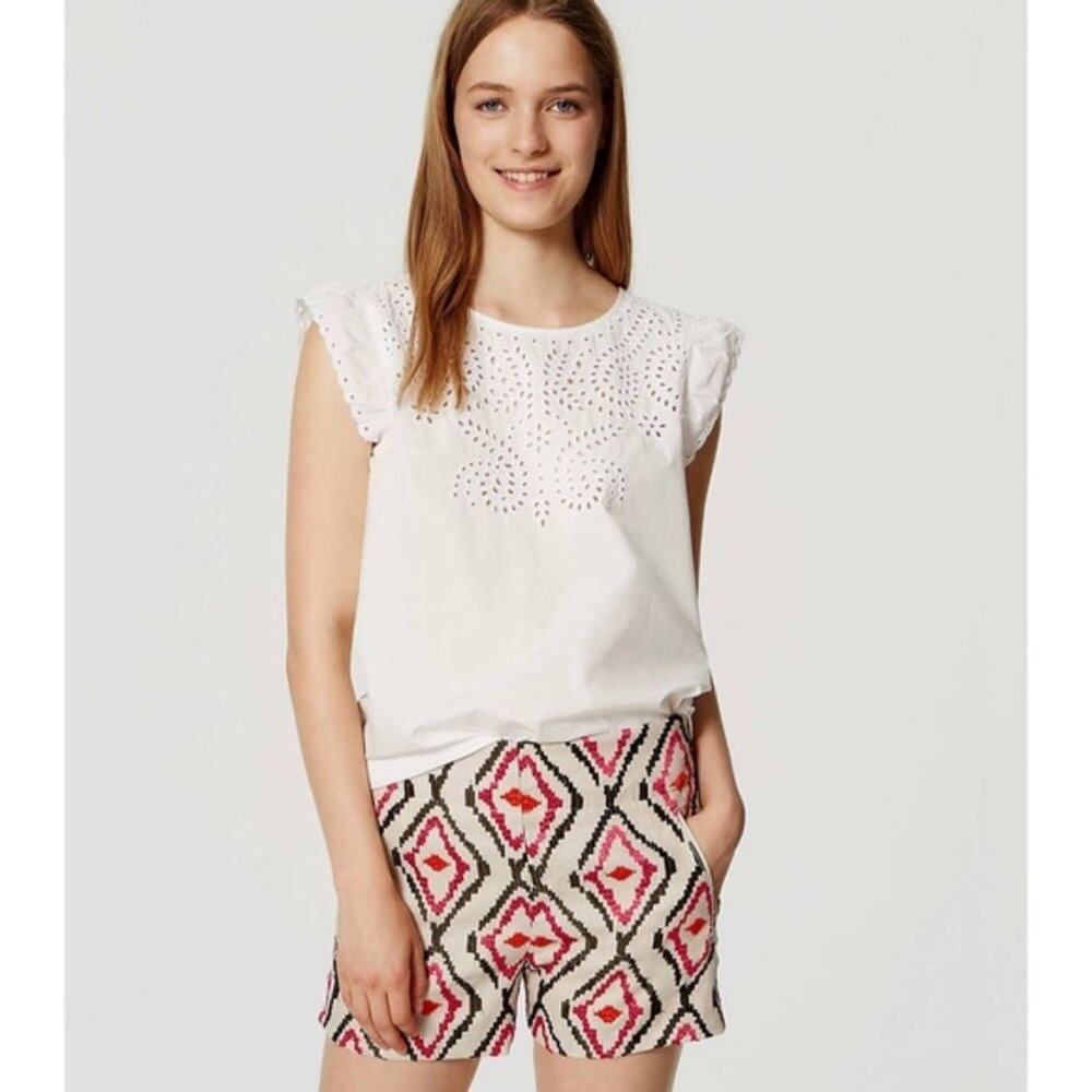 The Loft The Riviera embroidered hi rise flat front dress shorts sz 2